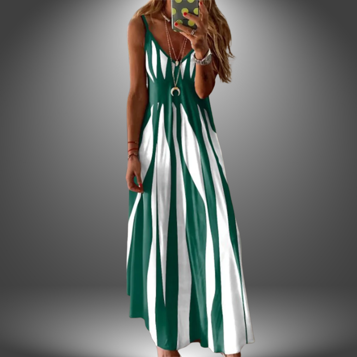 Aria - Elegant Sleeveless Stripe Printed Long Dress