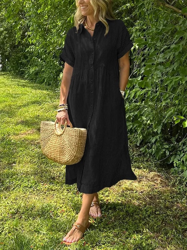 Meredith™ | Striped Button-Up Midi Dress
