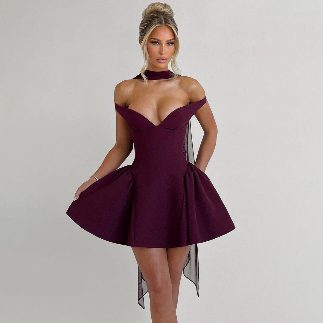 slim fit off shoulder dress Women's Summer Off Shoulder Dress Slim Fit Compere Party High Waist Full dress