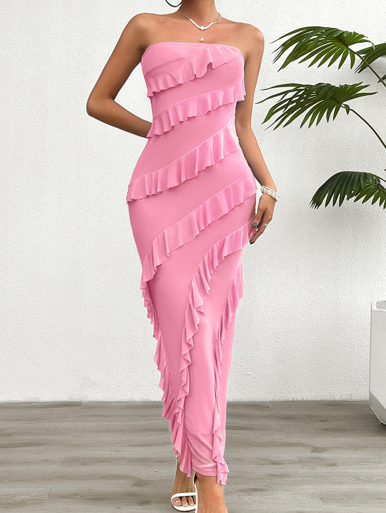 Strapless Bodycon Cocktail Dress with Ruffle Detail