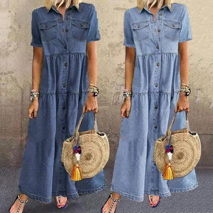 JOANA – BUTTON-DOWN TIERED MIDI DRESS