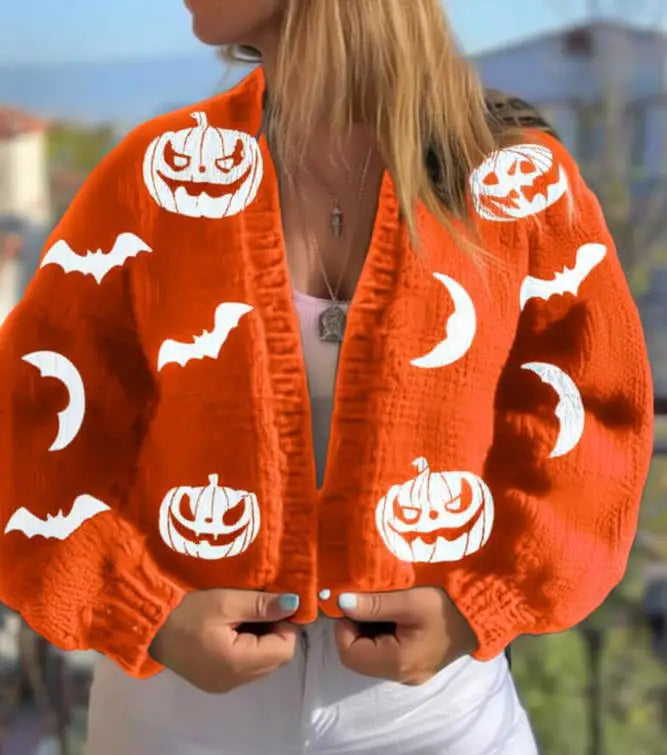 Women’s Spider Web Print V-Neck Cardigan