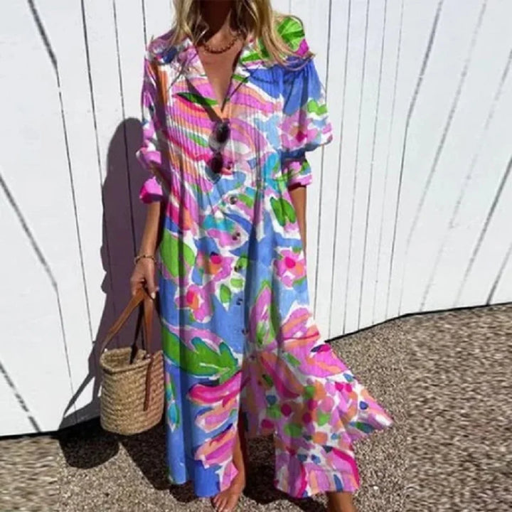 ISLA – COASTAL BREEZE BUTTON MAXI DRESS
