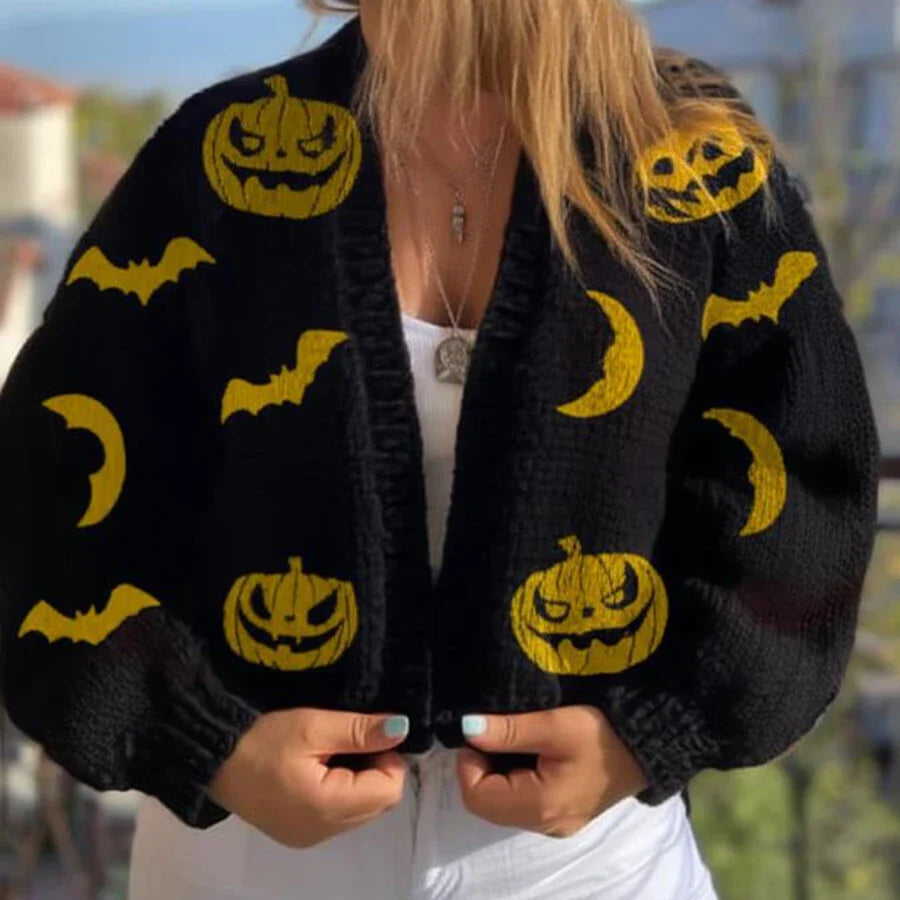 Women’s Spider Web Print V-Neck Cardigan