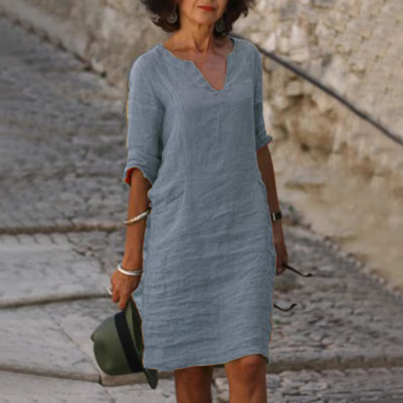 Laura™ | Classic V-Neck Shift Dress