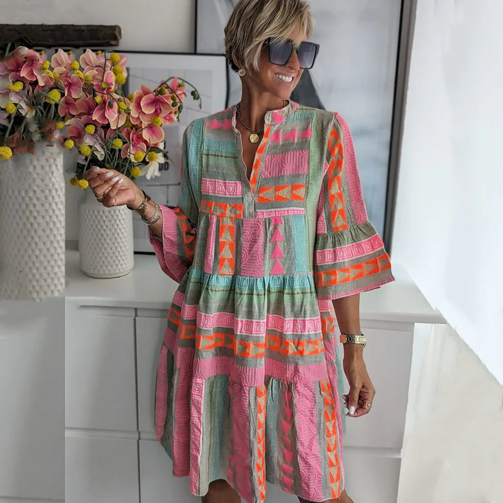 boho dresses gold coast Elegant Cotton Floral Print Woman Maxi Dress Boho Beach 2 Pieces Gown 12 / Picture Color