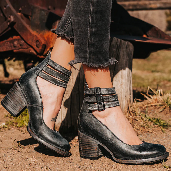Zoey - Vintage Elegance Leather Heels