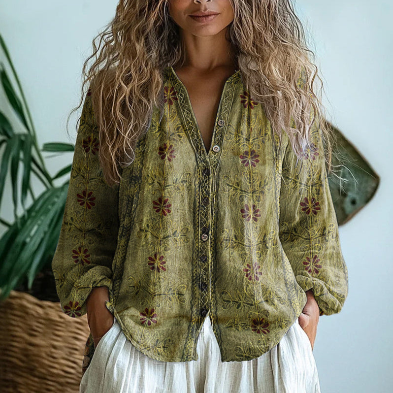 Ambre™ - Vintage Leaf Print Blouse