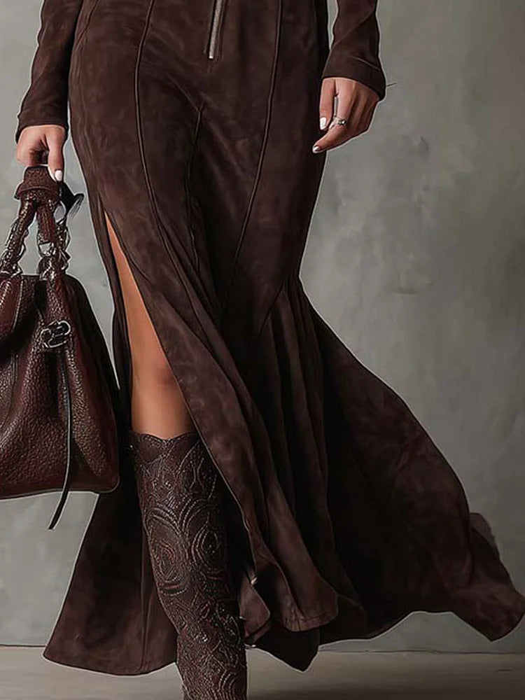Julina - Chic Long Premium -Effect Dress