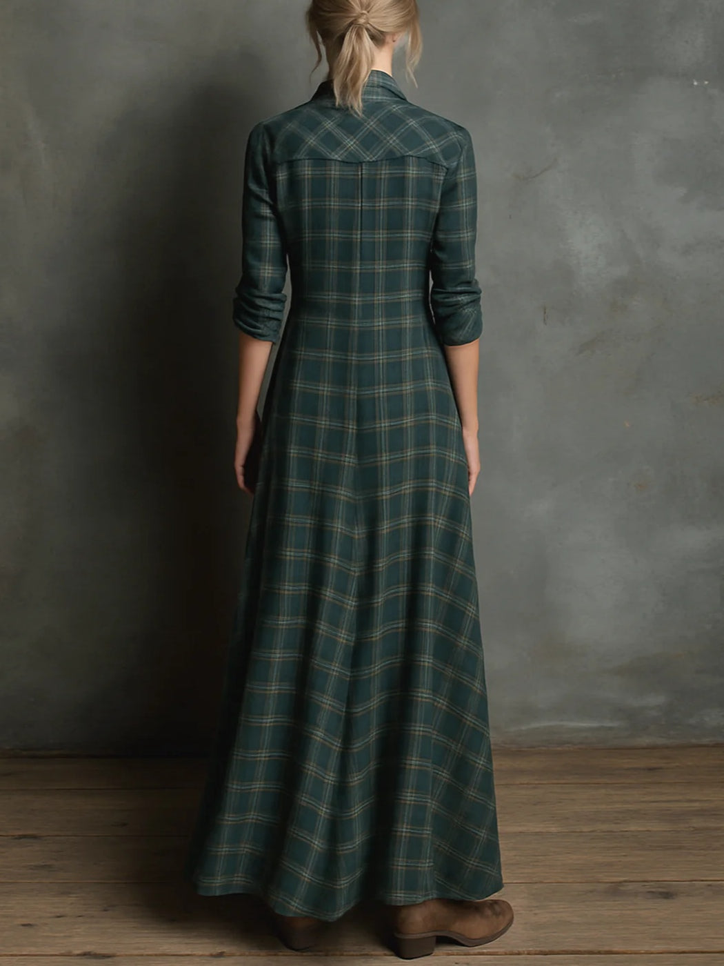 Harper - Western Plaid Maxi Shirt Dress