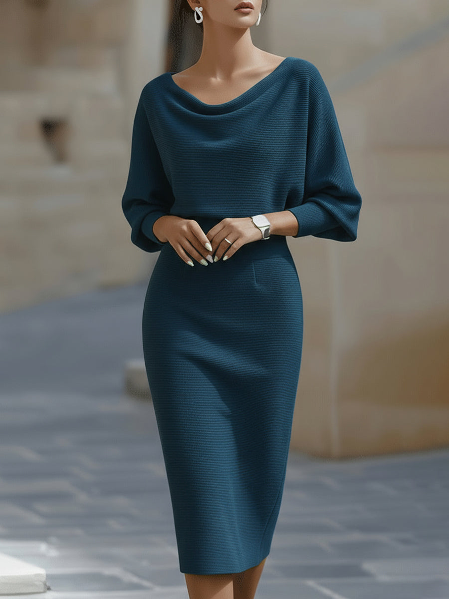 Olivia | White Draped Batwing Midi Dress