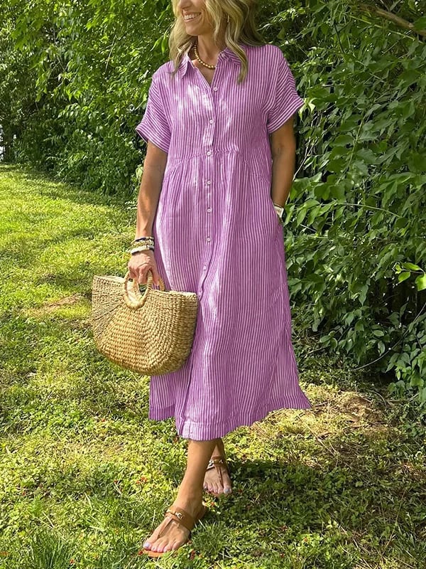 Meredith™ | Striped Button-Up Midi Dress