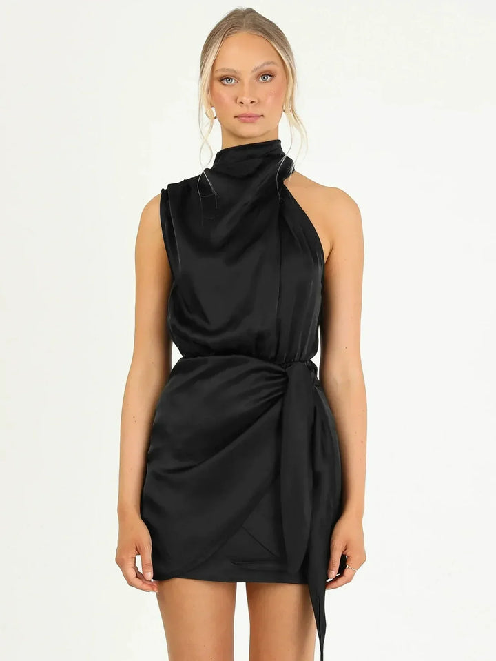Elegant Satin Halter Mini Cocktail Dress