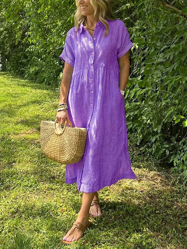 Meredith™ | Striped Button-Up Midi Dress