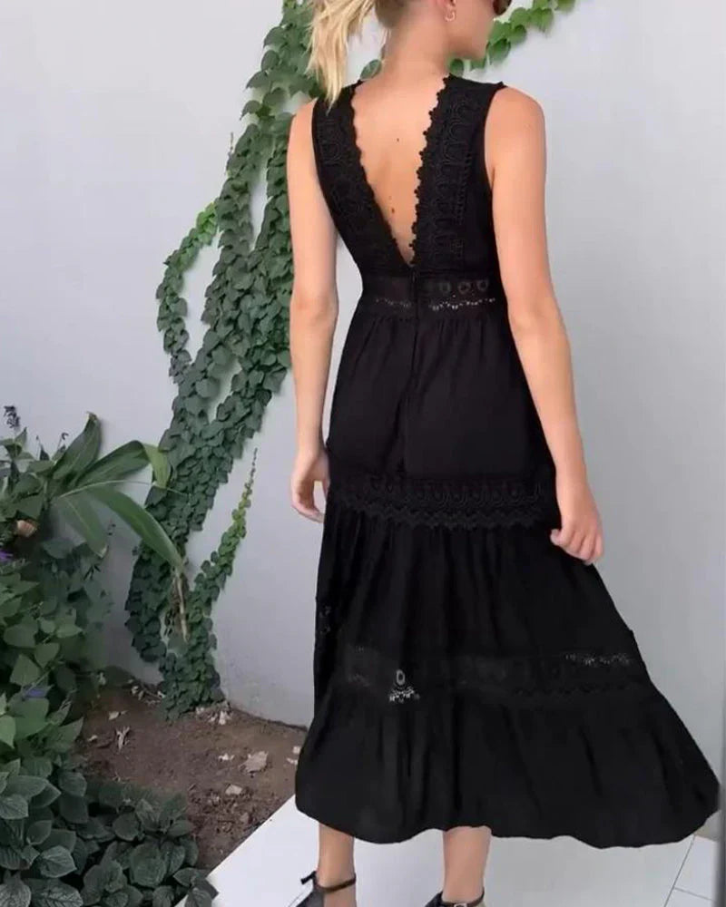 Grace™ | Sleeveless Lace Trim Midi Dress
