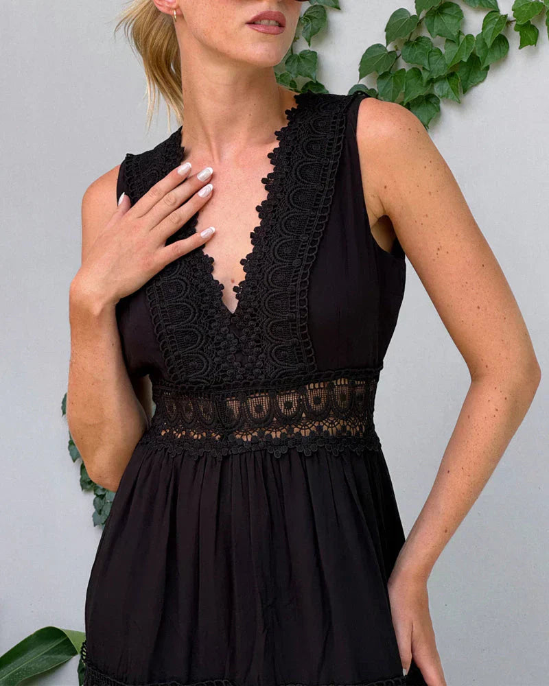 Grace™ | Sleeveless Lace Trim Midi Dress
