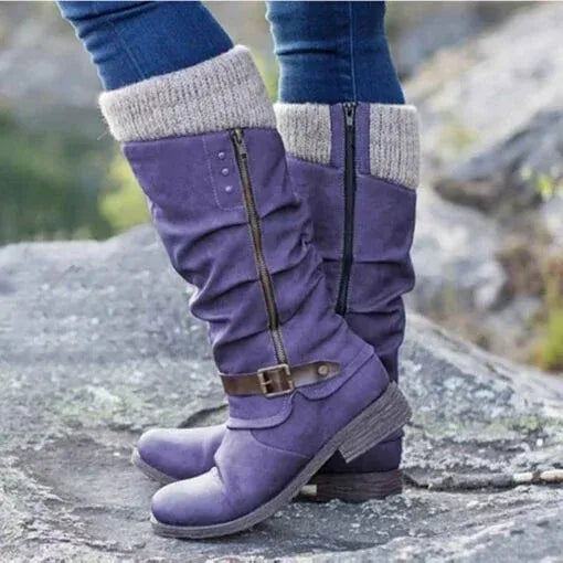 SHEENA – COZY BUCKLED KNEE-HIGH BOOTS
