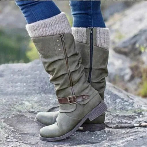 SHEENA – COZY BUCKLED KNEE-HIGH BOOTS